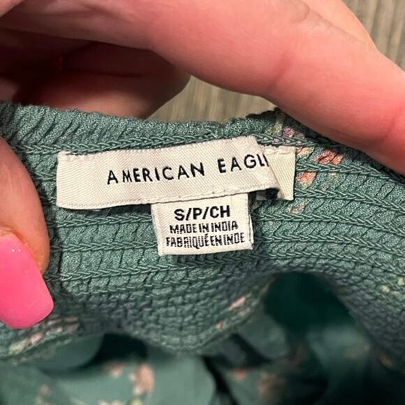 American Eagle Womens Smocked High Waist Shorts 100% Viscose Floral Green Size S - Picture 3 of 6